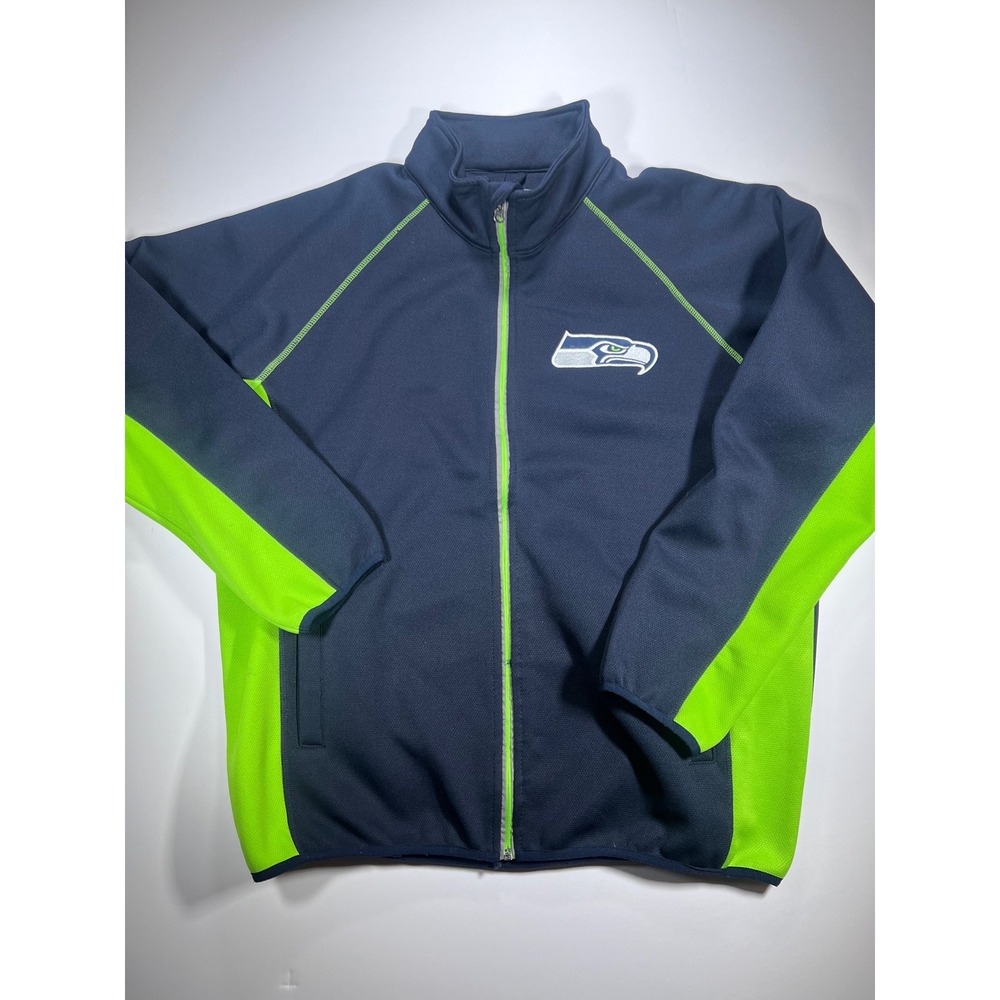 NFL Seattle Seahawks Track Jacket Mens XL Navy Blue Action Green Full Zip Logo